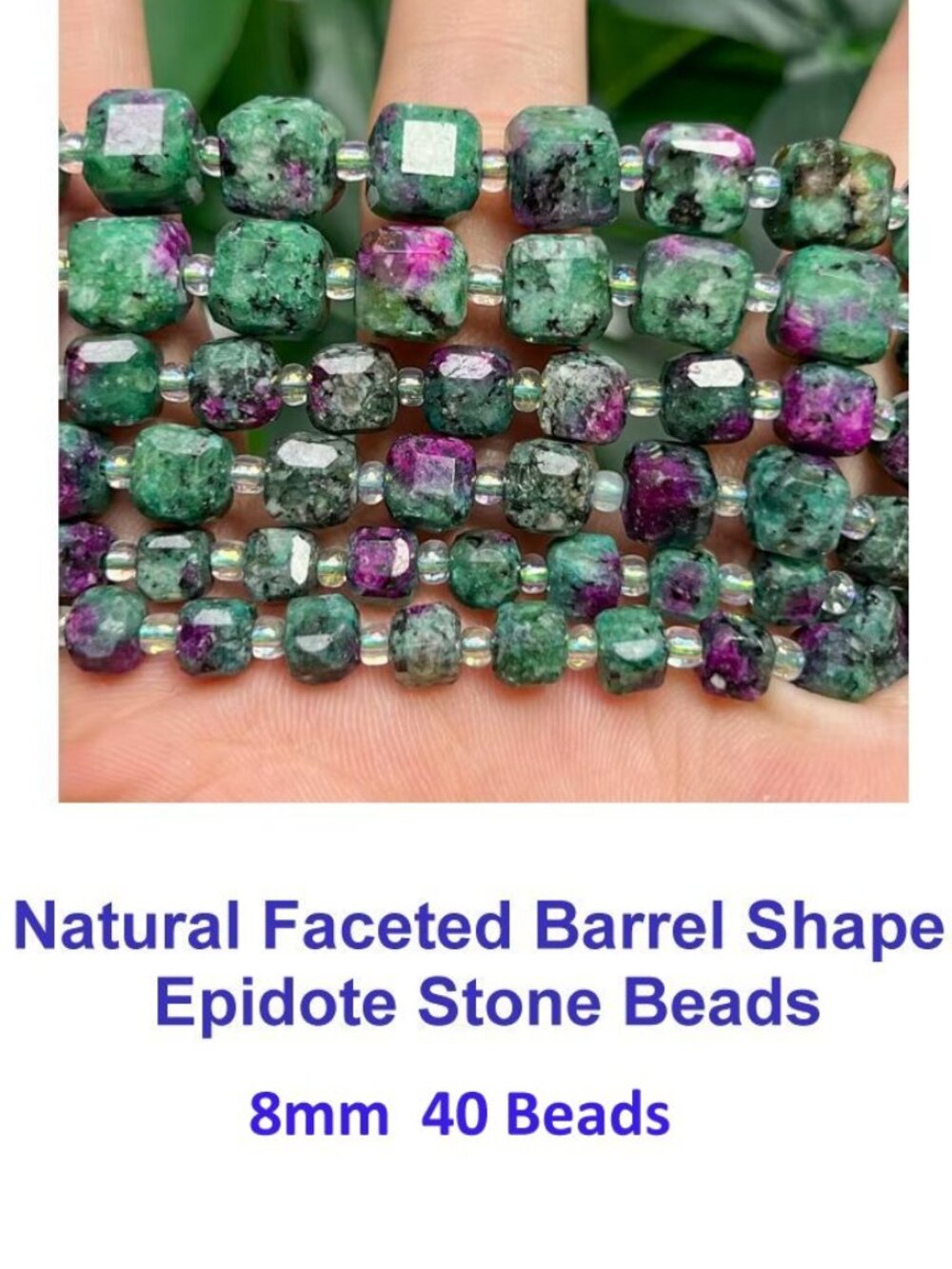 Natural Faceted Barrel Shape Epidote Stone Beads   40 beads